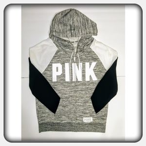 🌷VS PINK Zippered Color-block Logo Hoodie